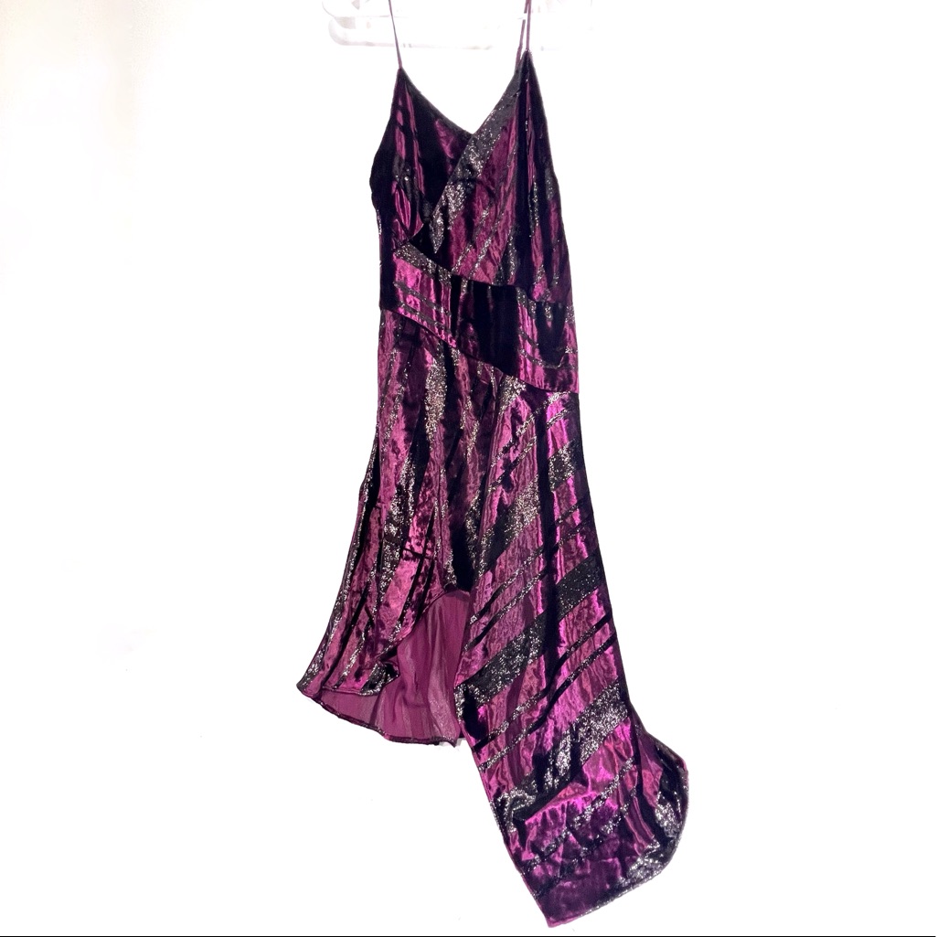 Parker Selma Velvet Metallic-Stripe Asymmetric Dress